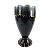MCM Black Glazed Ceramic Vase with Gold Accents