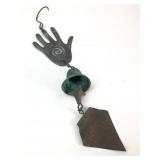 Patinated Bronze Hamsa and Heart Wind Chime