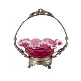 Fenton Art Glass Cranberry Opalescent Hobnail Bask