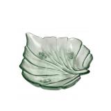 MCM Green Pressed Glass Leaf-Form Footed Bowl