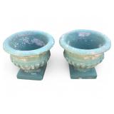 Pair of Painted Concrete Pedestal Urn Planters