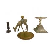 MCM Brass Deer Candlestick and Assorted Brass Lot