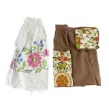 Two Vintage Cotton Half Aprons with Floral Motifs