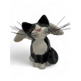 Hand-Painted Ceramic Winged Tuxedo Cat Figurine