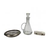 Silverplate Rim Glass Coaster and Cruet Set