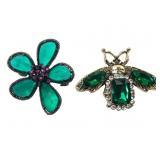 VTG Rhinestone and Glass Crystal Flower & Bee Pins