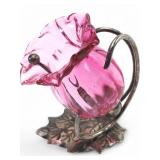 VTG Cranberry Glass Open Salt Cellar with Spoon