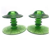 Heisey Green Glass Candle Holders