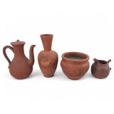 Chinese Yixing Zisha Clay Dragon Motif Vessel Set