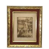 Lesinski 'Girl with Chickens' Etching, 1973