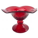 Rare Fenton Red Hobnail Glass Footed Compote Dish
