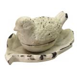 Vtg Painted Cast Iron Bird Trinket Box