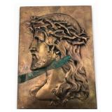 Vtg Bronze Relief Plaque Of Jesus W/Crown Of Thorn