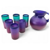 Mexican Hand-Blown Frosted Glass Pitcher and Tumbl