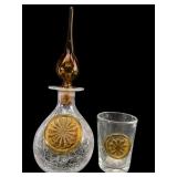 Rainbow Art Glass Crackle Glass Decanter & Cup