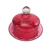 Cranberry Coin Dot Glass Cheese Dish with Lid