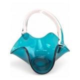 Viking Teal Blue Handkerchief Glass Basket