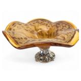 VTG Murano Style Amber Tortoise Art Glass Bowl