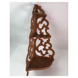 Vintage Scrollwork Pine Corner Wall Shelf