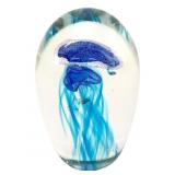 Hand-Blown Blue Jellyfish Art Glass Paperweight