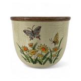 Hand-Painted Butterfly and Floral Ceramic Planter