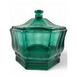 Green Pressed Glass Octagonal Lidded Candy Dish