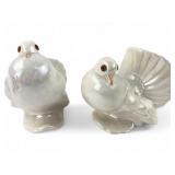 Pair of Iridescent Glazed Porcelain Dove Figurines