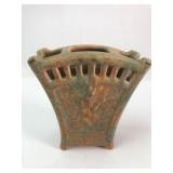 MCM Art Pottery Fan Vase with Brown Stipple Glaze