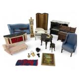 Assorted Vintage Dollhouse Furniture and Decor