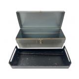 Vintage Gray Hammered Metal Tool Box with Tray