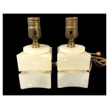 Pr. Art Deco Style Carved Alabaster Table Lamps