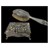 Silverplate Chrysanthemum Trinket Box & Hairbrushl
