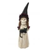 Halloween Skeleton Witch with Black Cat Figurine