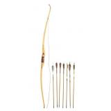 Vintage Laminated Wood Recurve Bow and 7 Arrows