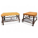 Rustic Hickory and Oak Slat Top Side Tables, Pr.