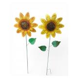 Pair of Painted Metal Sunflower Garden Stakes