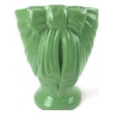 MCM Green Glazed Ceramic Bow Vase, 8.5'