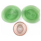 Depression Glass Green Plates and Pink Bowl