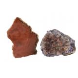 Petrified Wood Slice and Amethyst Crystal Cluster