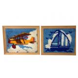 Pair of Framed Latch Hook Rug Artworks