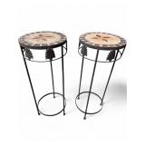 Pair of Mosaic Top Wrought Iron Plant Stands