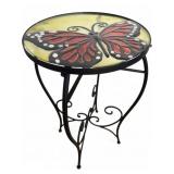 Butterfly Painted Glass Top Metal Plant Stand