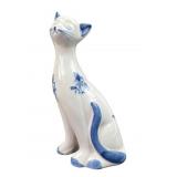 Hand-Painted Blue and White Porcelain Cat Figurine
