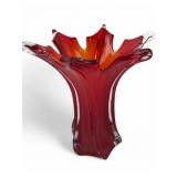 Murano Attributed Red and Amber Splash Glass Vase