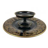 Black Amethyst Glass Pedestal Dish and Platter Set