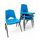 Set of 4 Blue Plastic and Chrome Child's Chairs