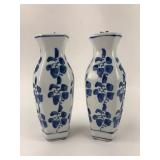 Pr. Blue and White Porcelain Hexagonal Vases