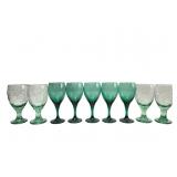 Seneca and Textured Green Glass Goblets, 9 pcs