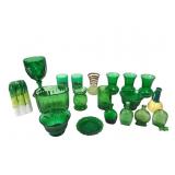 Wheaton NJ and Vase-Mate Green Pressed Glass Assor