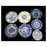 Mixed Lot of 7 English Blue and White Plates